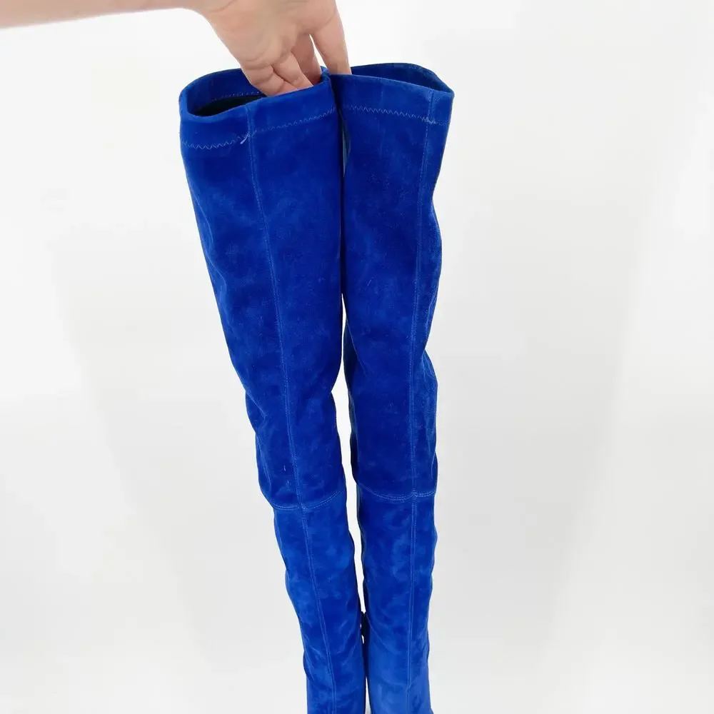 Christian Louboutin Condora Botta Alta Galactiqueen Blue Suede OTK Boots EU 37
